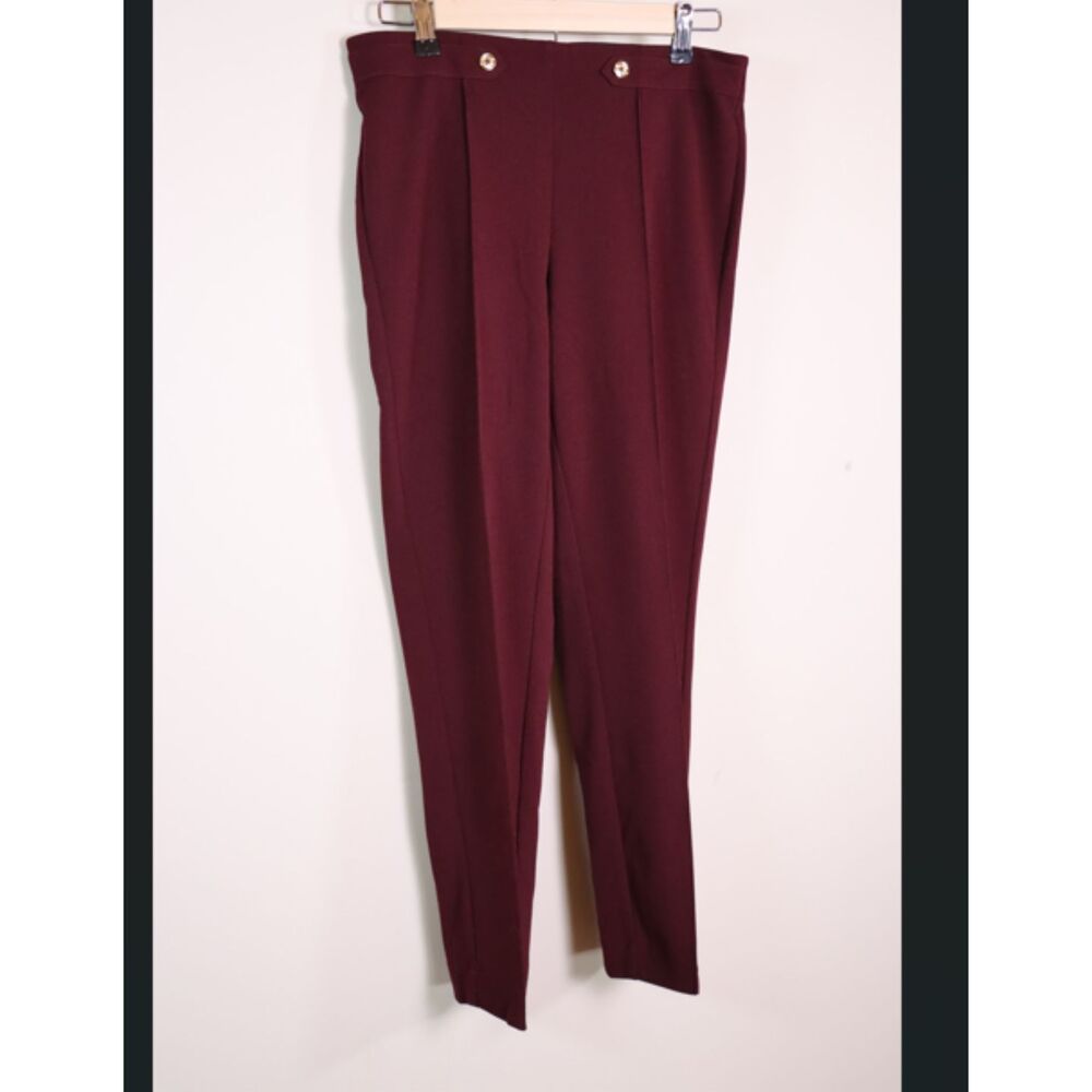 Anne Klein Purple Maroon Straight Leg Dress Pants Pleated Stretch Waist Small